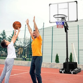 Cesto de basquetebol ajustável 1,49-3,05 m Sistema de cesto portátil para todas as condições climatéricas com tabela 2 rodas Base recarregável