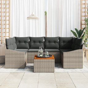 Conjunto de Sofá de Jardim de 7 Peças com Almofadas Cinza Poli Rattan