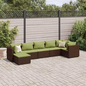 vidaXL 7 pcs conjunto lounge de jardim c/ almofadões vime PE castanho