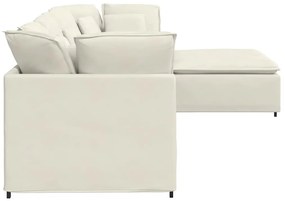 Sofá modular com pufes e almofadas veludo creme