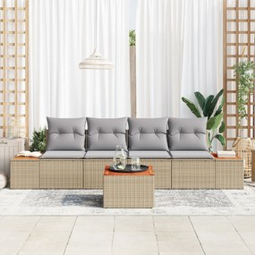 Conjunto de Sofá de Jardim vidaXL 5 Peças com Almofadas Bege Rattan Po