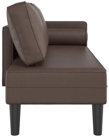 Chaise longue com almofadões couro artificial castanho