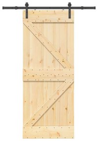 vidaXL Porta de correr com ferragens 85x210 cm madeira de pinho maciça