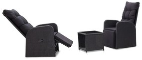 46067 vidaXL 3 pcs conjunto bistrô com almofadas vime PE preto