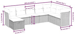 8 pcs conjunto sofás de jardim c/ almofadões vime PE castanho