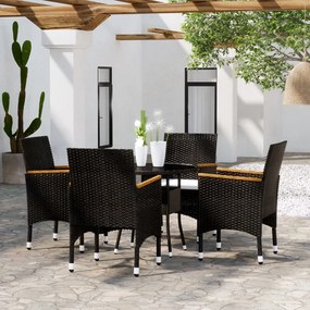vidaXL 5 pcs conjunto bistrô de jardim vime PE e vidro temperado preto