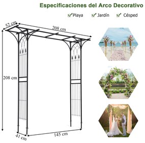 Arco de Jardim de Metal para Várias Plantas Trepadeiras e Vinhas Pérgula de Pátio para Festa 208 x 52 x 208 cm Preto