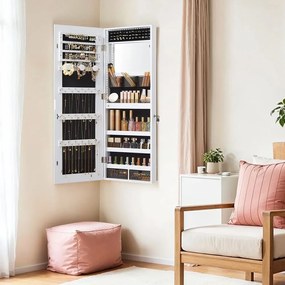 Armário para joias com espelho iluminação LED 9,8 x 37,6 x 108,1 cm, com fechadura, organizador de joias Branco