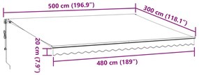 Toldo retrátil automático 500x300 cm antracite e branco