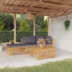 4 pcs conjunto lounge jardim c/ almofadões madeira teca maciça
