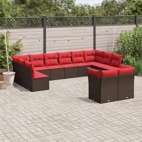 vidaXL 12 pcs conjunto de sofás jardim com almofadões vime PE castanho