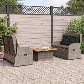 vidaXL 3 pcs conjunto lounge de jardim c/ almofadões vime PE cinzento