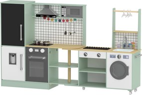Cozinha infantil de brincar 160 x 32 x 97,5 cm, micro-ondas, forno, tabuleiro giratório com Rodas, verde claro