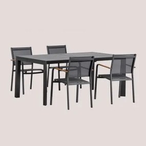 Conjunto De Mesa Extensível Starmi 180-240x100 Cm E 4 Cadeiras De Jardim Empilháveis Em Alumínio Archer Cinza Grafito - Sklum