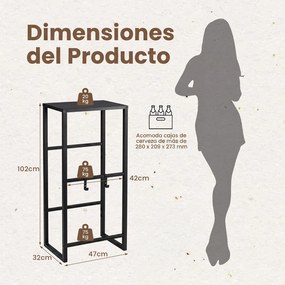 Estante para Caixas de Armazenamento, 47,5 x 32 x 102 cm, Prateleiras com Inclinação Ajustável, Preto