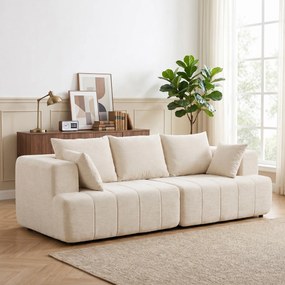 Sofá de 3 lugares em chenille, 248 cm, sofá de sala moderno, assento largo estofado, almofadas com molas, bege
