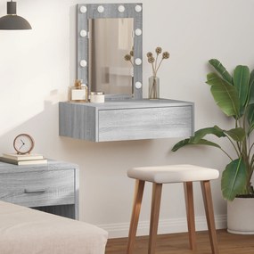 vidaXL Mesa de Maquilhagem Suspensa com Luzes LED Cinza Sonoma