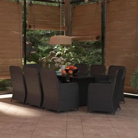 vidaXL 9 pcs conjunto de jantar para jardim vime PE preto