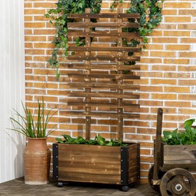 Floreira Exterior de Madeira Floreira com Treliça para Plantas Trepadeiras Tecido não Tecido Rodas 65x31x147 cm Madeira