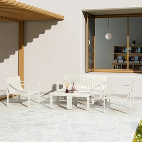 Conjunto de Jardim 5 Peças Móveis de Exterior com 2 Poltronas 1 Sofá de 2 Lugares e 2 Mesas de Centro Desenho de Ripas Branco