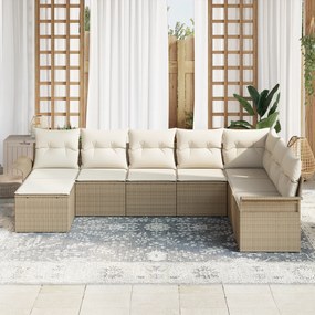 Conjunto de Sofá de Jardim de 8 Peças com Almofadas em Vime Bege