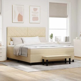 Cama com Estrutura Box com Colchão e Banco Creme 180x200 cm Tecido