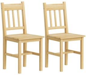 HOMCOM Conjunto de 2 Cadeiras de Sala de Jantar com Encosto de Ripas Estrutura de Madeira de Pinho 41x46,5x85,5 cm Madeira | Aosom Portugal