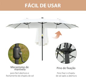 Chapéu de Sol Duplo com 48 Luzes LED 4,5x2,65 m Manivela Proteção Solar para Terraço Jardim Piscina Creme