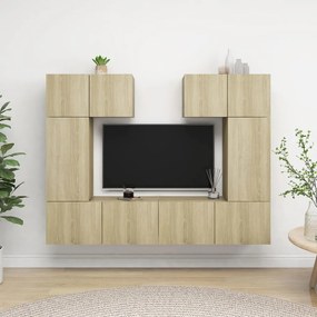 6pcs conjunto de móveis de TV derivados madeira carvalho sonoma