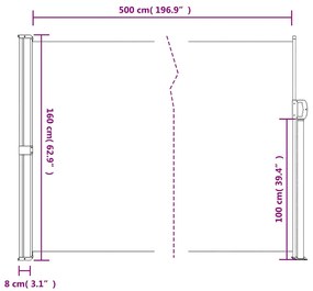 Toldo lateral retrátil 160x500 cm cinzento-acastanhado