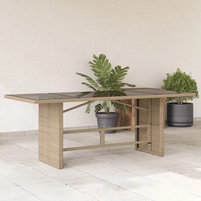 vidaXL Mesa de jardim com tampo de vidro 190x80x74 cm vime PE bege