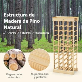 Garrafeira para vinhos 47 x 28 x 113 cm com barra de 10 níveis, garrafeira empilhável para 40 garrafas de 750 ml, madeira de pinho natural