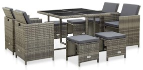vidaXL 9 pcs conjunto jantar exterior c/ almofadões vime PE cinzento