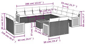 14 pcs conjunto de sofás p/ jardim com almofadões vime PE bege