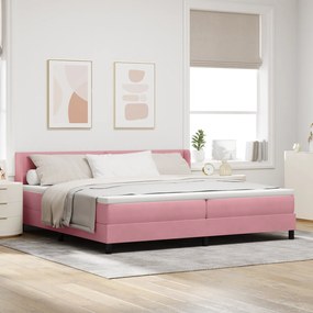 Cama Box Spring com Colchão Rosa 200x200 cm Veludo