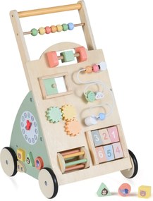 Andador infantil de madeira com rodas e cesto de arrumação – Brinquedo Montessori para andar, para crianças a partir de 1 ano – Natural + Verde