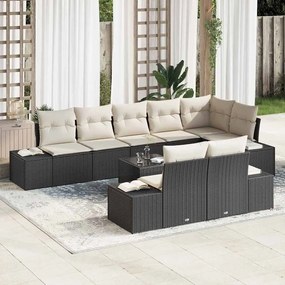 vidaXL Conjunto de Sofá de Jardim Preto e Creme Rattan Sintético
