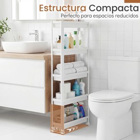 Carrinho de 5 prateleiras, estreito, com rodas suaves 54 x 18,5 x 124 cm em PP Organizador multifuncional para casa de banho, cozinha e lavandaria Bra