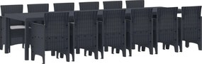 vidaXL Conjunto de Jantar para Jardim 13 pcs Antracite Rattan Polt
