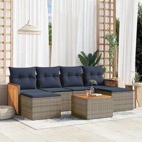 vidaXL 7 pcs conjunto sofás p/ jardim c/ almofadões vime PE cinzento