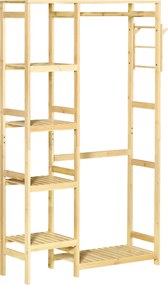 HOMCOM Suporte para Cabides de Bambu Cabideiro com Prateleiras de 4 Níveis com Barra Prateleira Inferior 90x30x155cm Madeira | Aosom Portugal