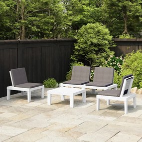 vidaXL 4 pcs conjunto lounge de jardim com almofadões plástico branco