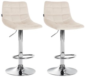Conjunto de 2 bancos de bar Jerry em veludo com estrutura cromada 87-108,5 x 43 x 46,5 cm Creme