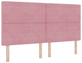 Cabeceira com Botões de Cristal Estofada em Veludo Rosa de 180 cm