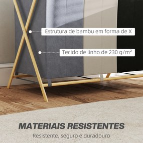 Cesto para Roupa Suja Dobrável com 3 Compartimentos Capacidade 129L com Estrutura de Bambu e Sacos Removíveis Multicolor