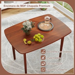 Mesa de jantar em madeira para 2-4 pessoas com pernas em madeira de borracha estilo rústico para espaços pequenos em apartamentos Castanho