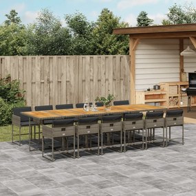 13 pcs conjunto jantar p/ jardim c/ almofadões vime PE cinzento