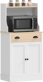 Armário de cozinha para micro-ondas com espaço aberto, 1 gaveta e armário de 2 portas, 61 x 35 x 125,4 cm, em branco e cor carvalho