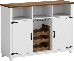 HOMCOM Aparador de Cozinha Rústico com Prateleiras Ajustáveis e Suporte para Garrafas 120x37x88 cm Branco | Aosom Portugal