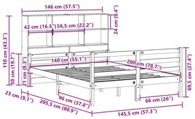 Cama com estante sem colchão 140x200 cm pinho maciço